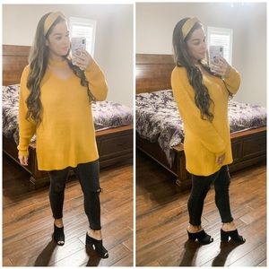Zenana Mustard Cutout Tunic Sweater